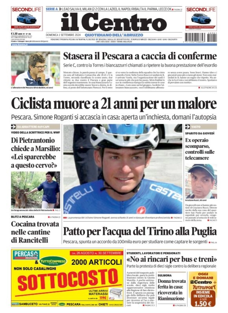 anteprima della prima pagina di il-centro-pescara del 01/09/2024