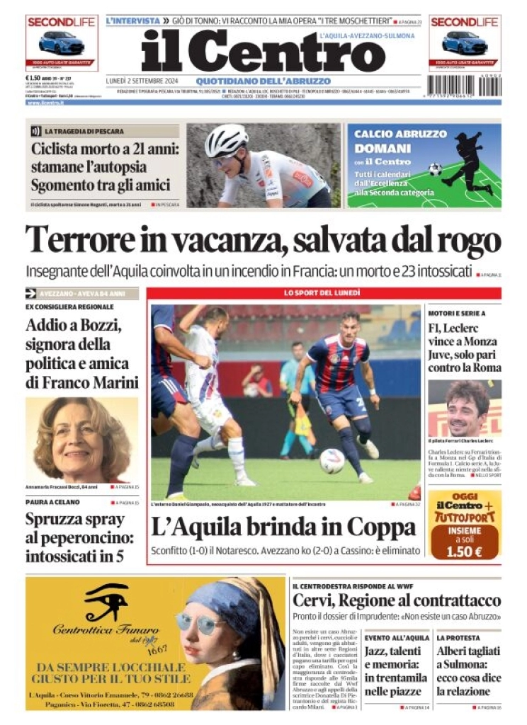anteprima della prima pagina di il-centro-laquila del 02/09/2024