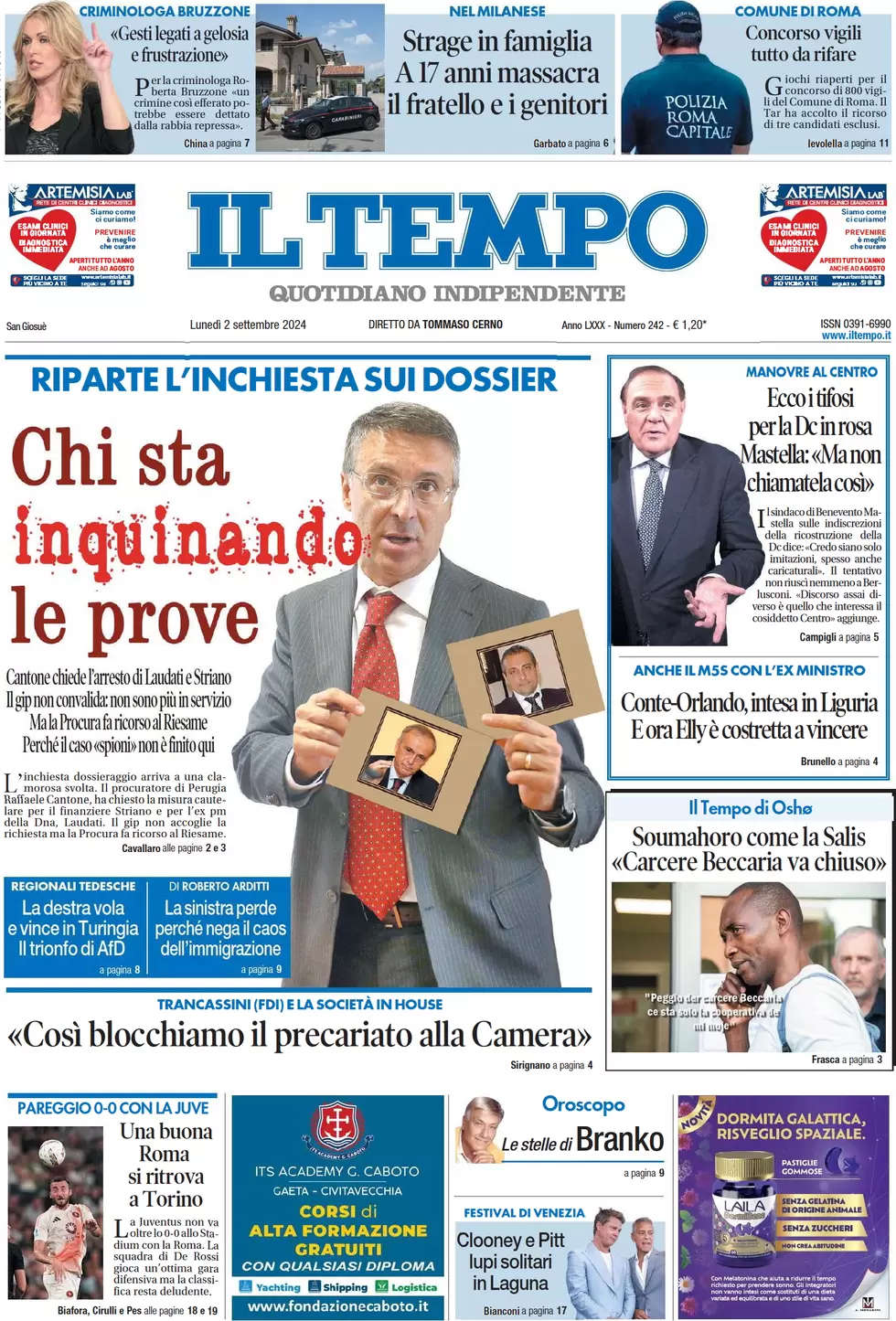 anteprima della prima pagina di il-tempo del 02/09/2024
