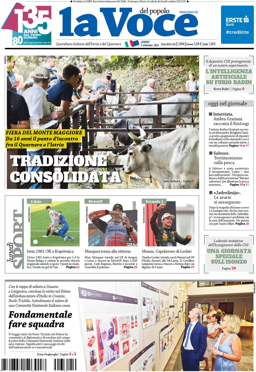 anteprima della prima pagina di la-voce-del-popolo del 02/09/2024
