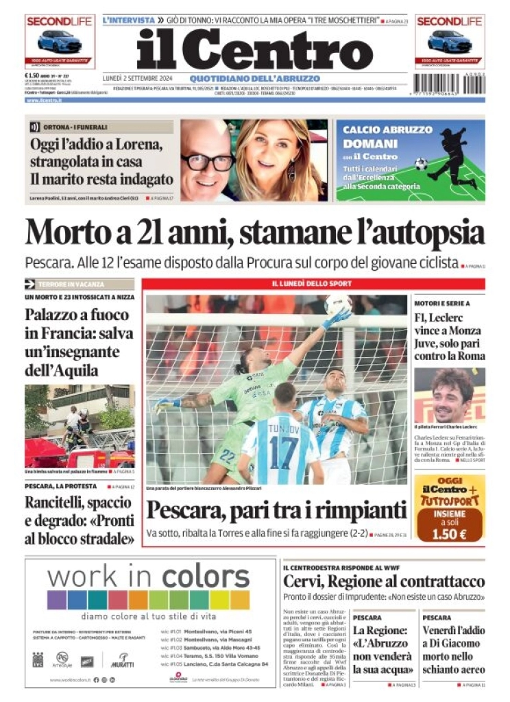 anteprima della prima pagina di il-centro-pescara del 02/09/2024