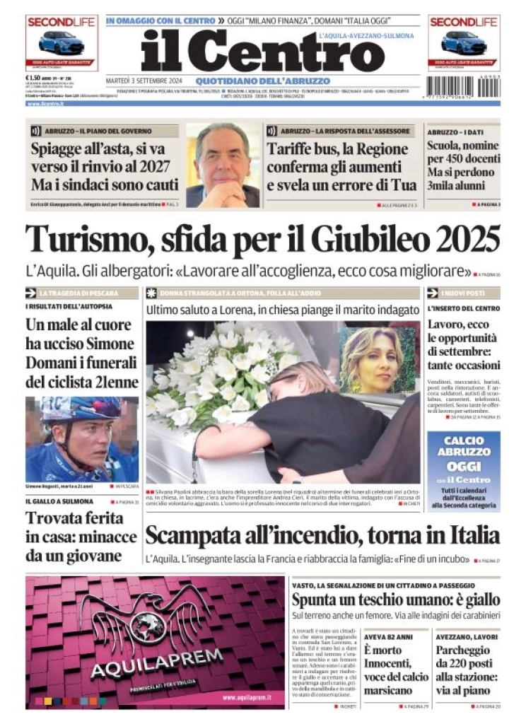 anteprima della prima pagina di il-centro-laquila del 03/09/2024