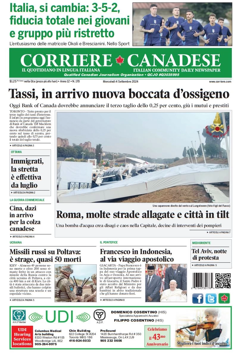 anteprima della prima pagina di corriere-canadese del 04/09/2024