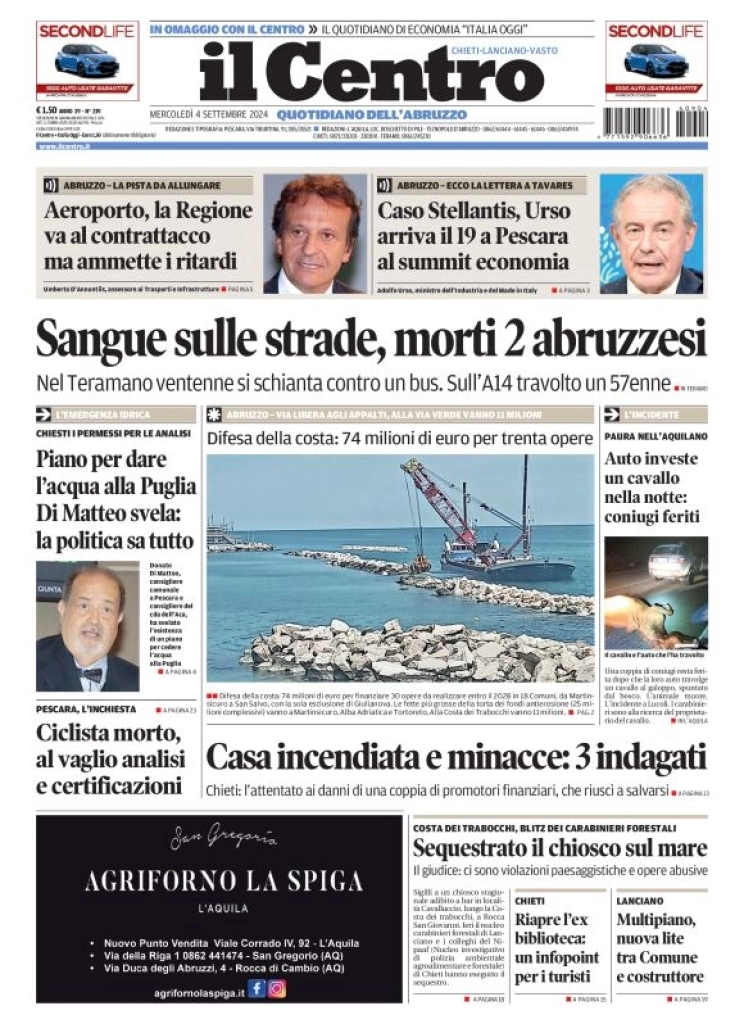 anteprima della prima pagina di il-centro-chieti del 04/09/2024