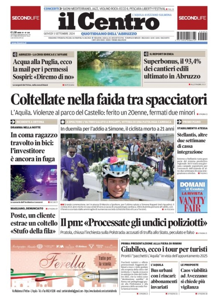 anteprima della prima pagina di il-centro-laquila del 05/09/2024