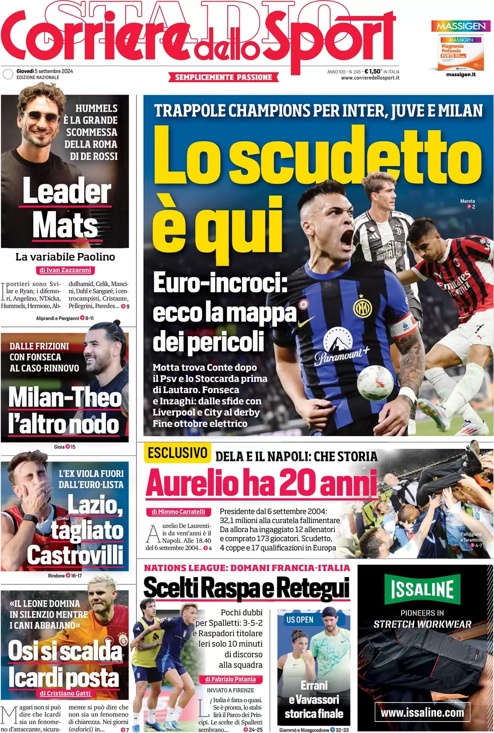 anteprima della prima pagina di corriere-dello-sport del 05/09/2024