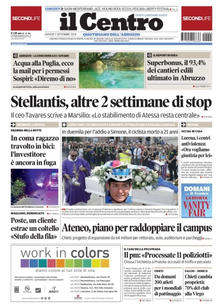 anteprima della prima pagina di il-centro-chieti del 05/09/2024