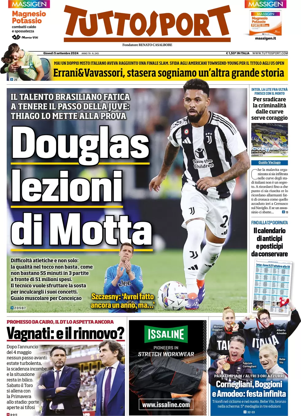 anteprima della prima pagina di tuttosport del 05/09/2024
