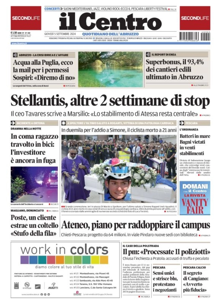 anteprima della prima pagina di il-centro-pescara del 05/09/2024