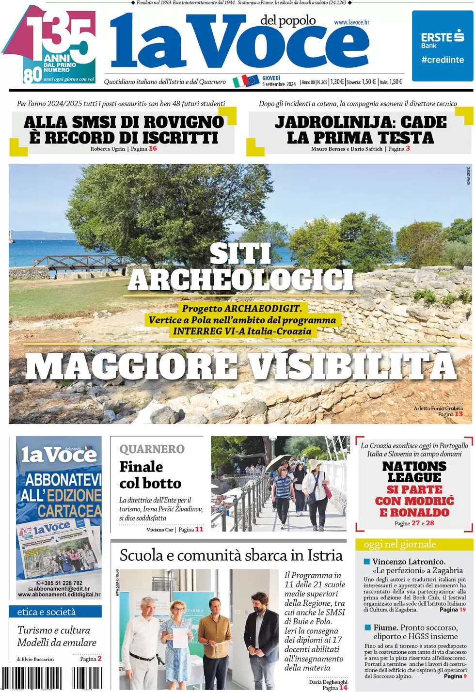 anteprima della prima pagina di la-voce-del-popolo del 05/09/2024