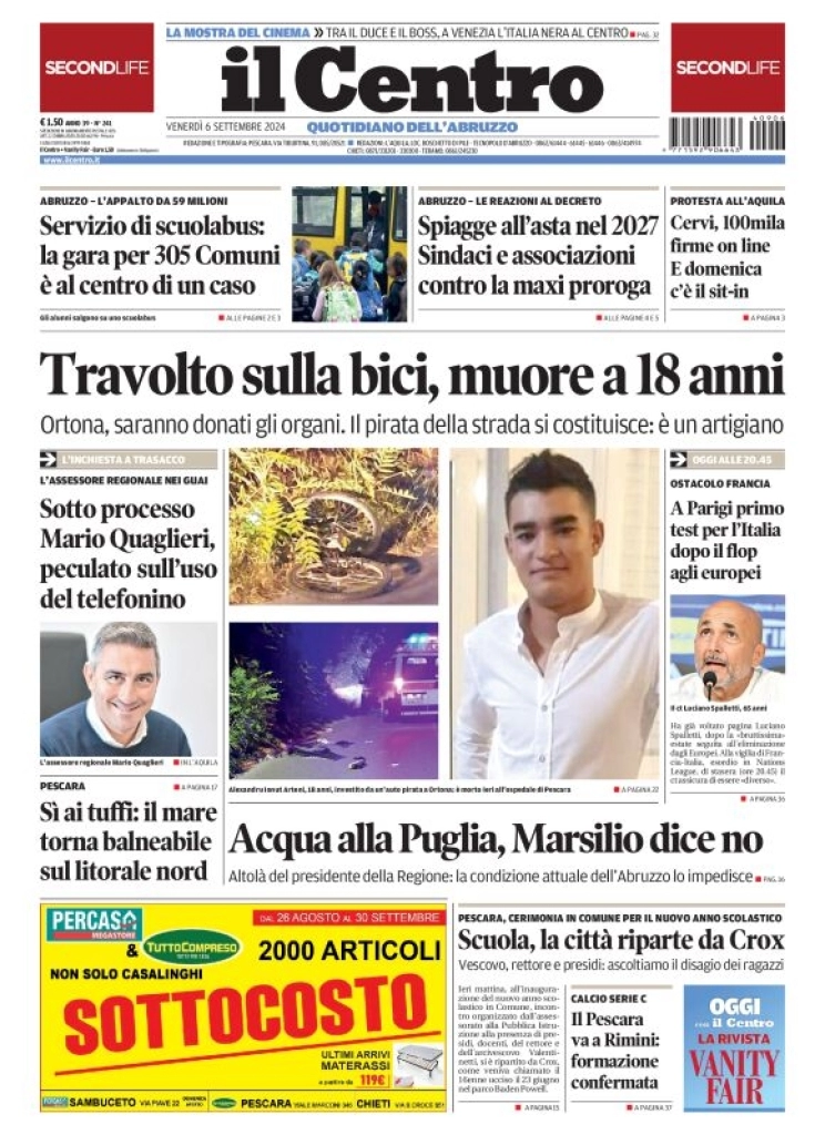anteprima della prima pagina di il-centro-pescara del 06/09/2024