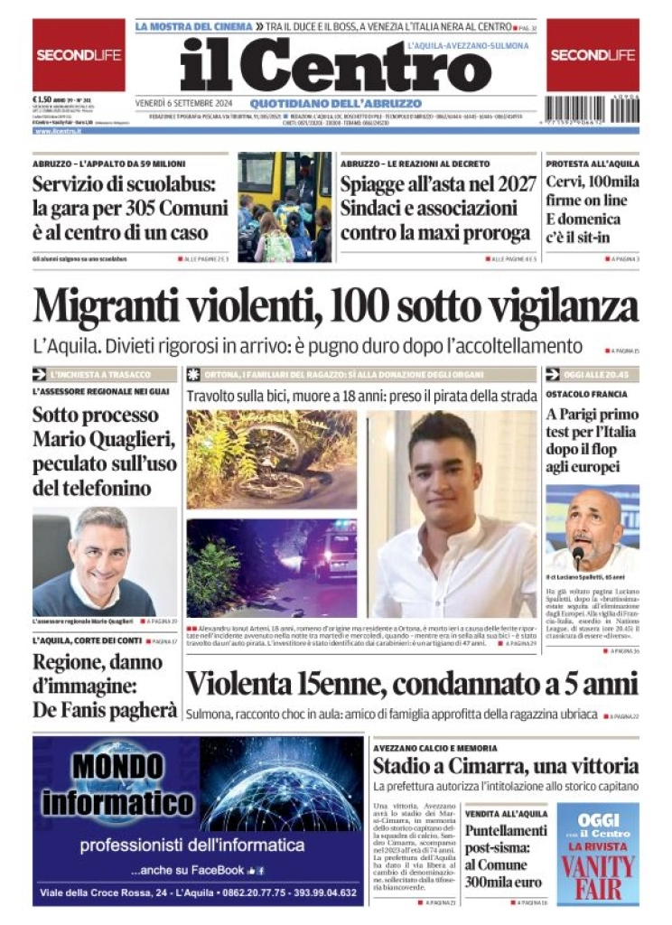 anteprima della prima pagina di il-centro-laquila del 06/09/2024