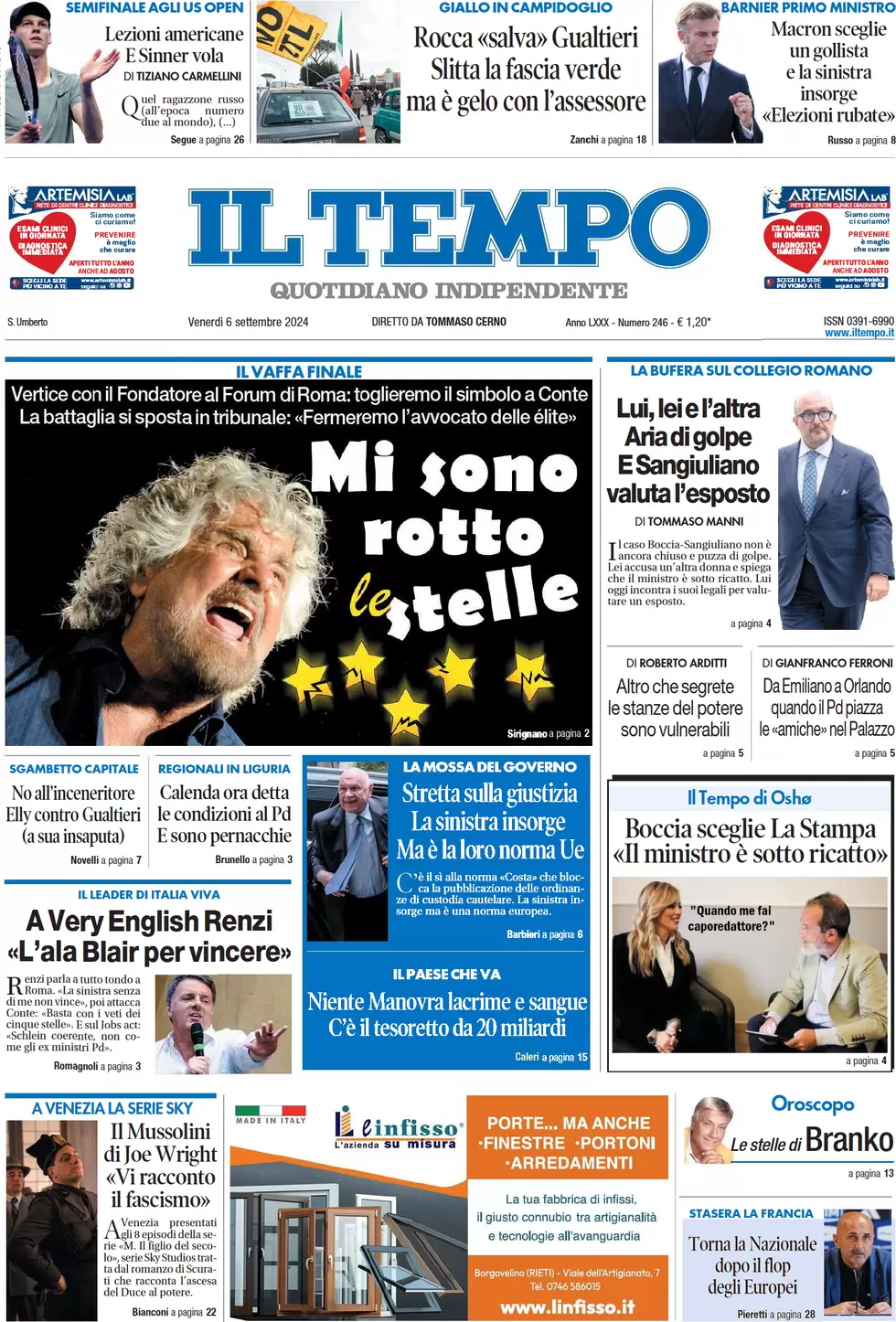 anteprima della prima pagina di il-tempo del 06/09/2024