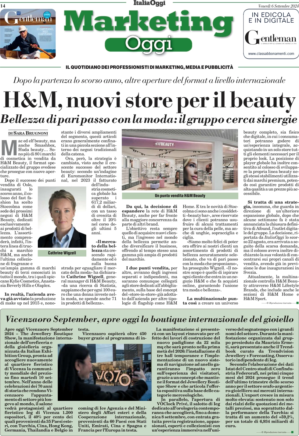 anteprima della prima pagina di marketing-oggi del 06/09/2024