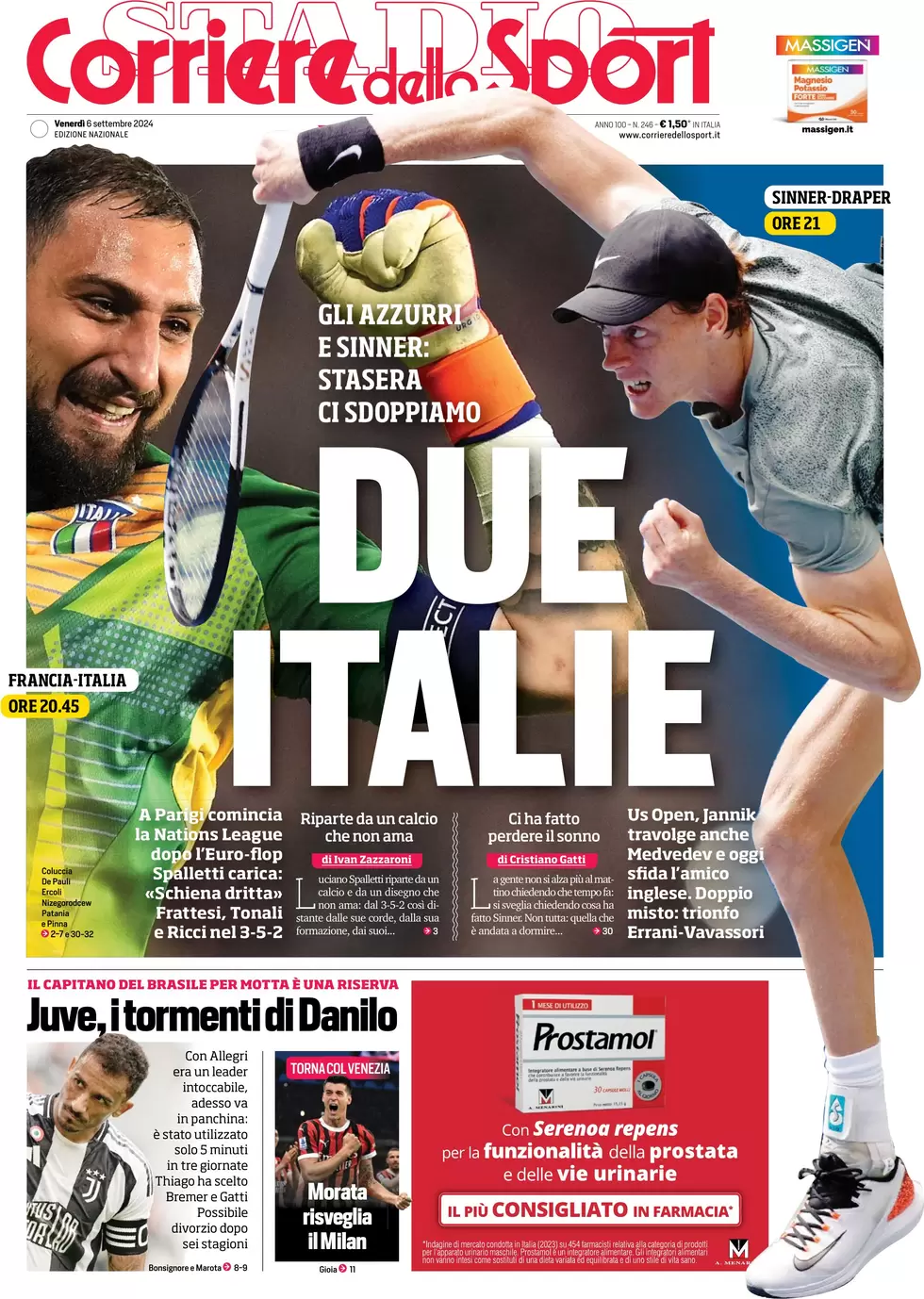 anteprima della prima pagina di corriere-dello-sport del 06/09/2024