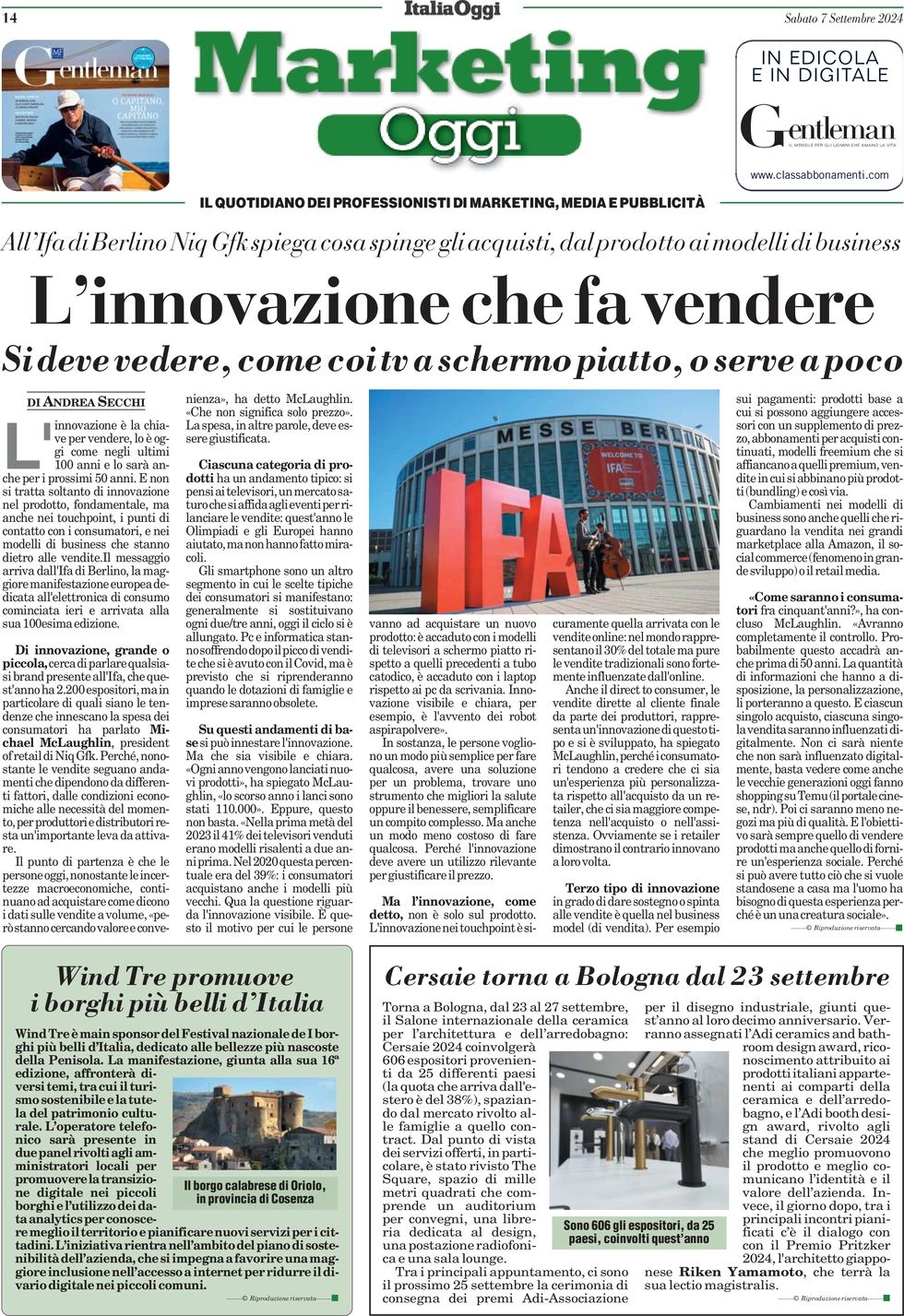 anteprima della prima pagina di marketing-oggi del 07/09/2024