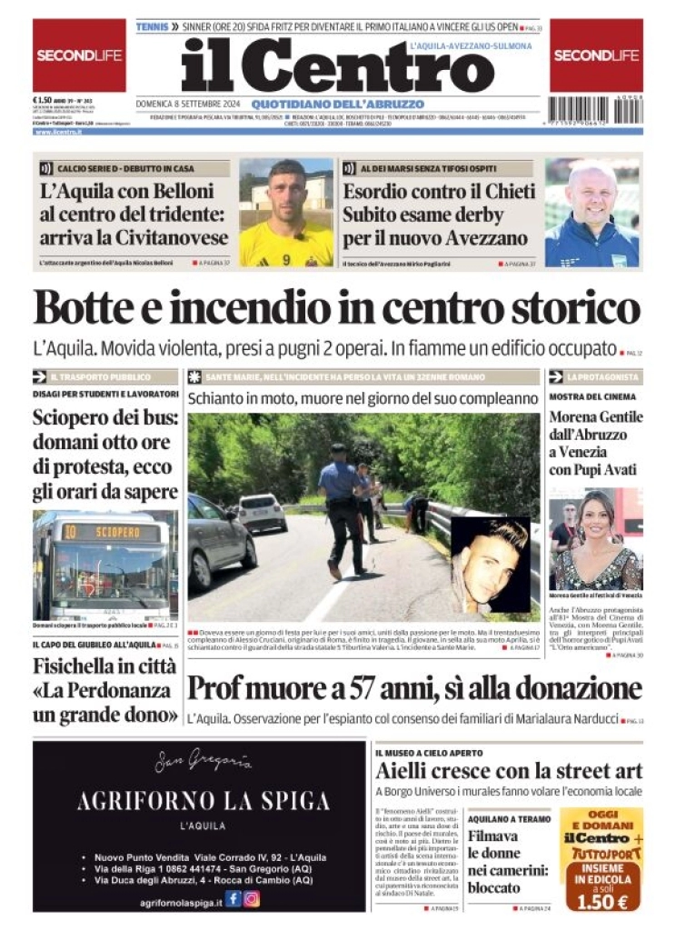anteprima della prima pagina di il-centro-laquila del 08/09/2024