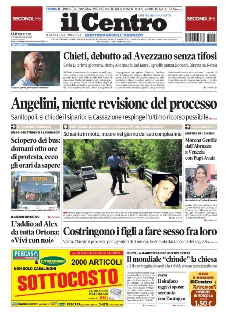 anteprima della prima pagina di il-centro-chieti del 08/09/2024
