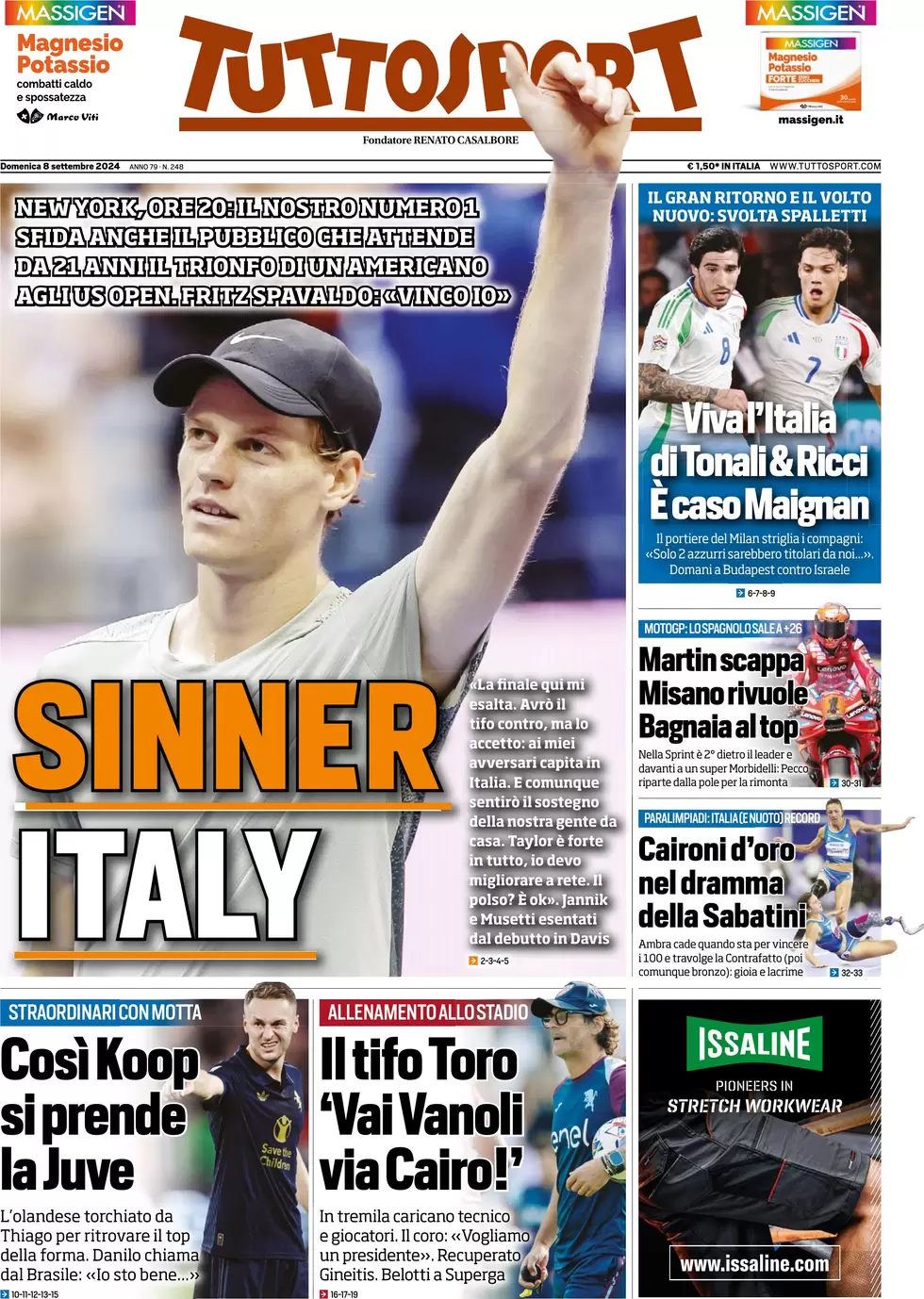 anteprima della prima pagina di tuttosport del 08/09/2024