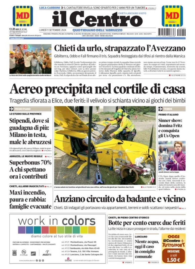 anteprima della prima pagina di il-centro-chieti del 09/09/2024