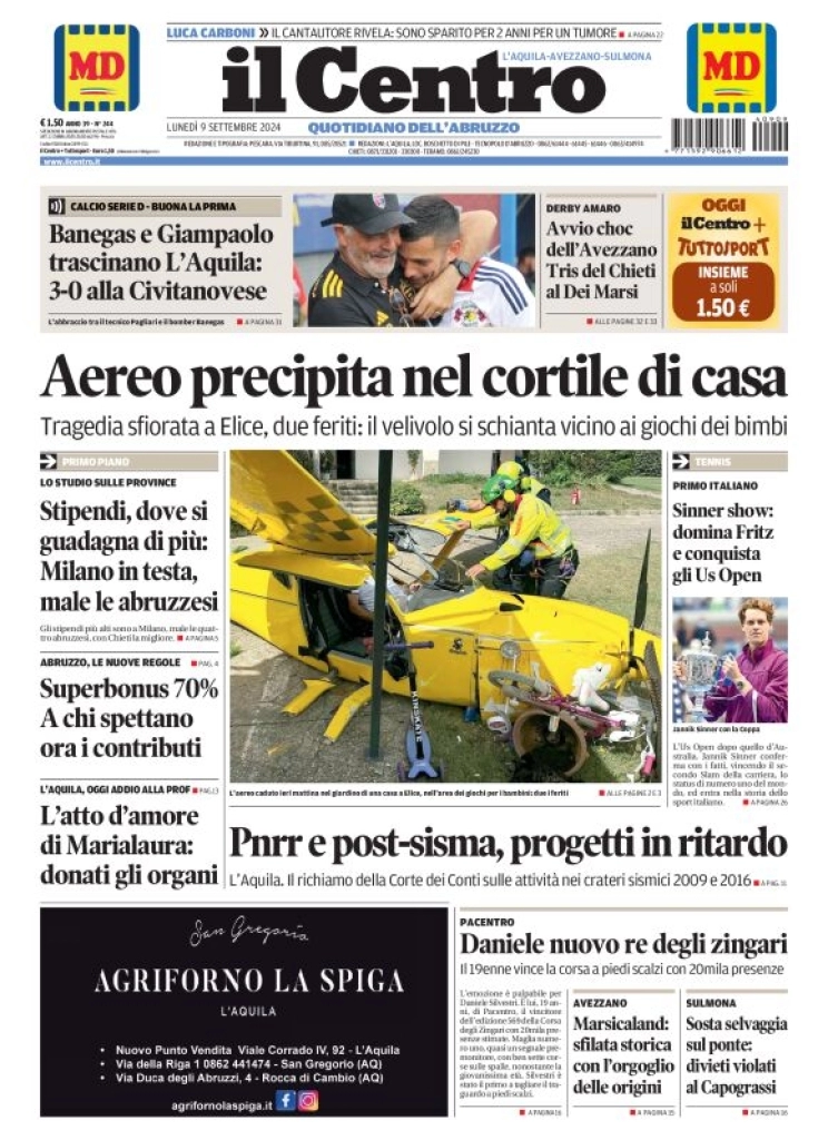anteprima della prima pagina di il-centro-laquila del 09/09/2024