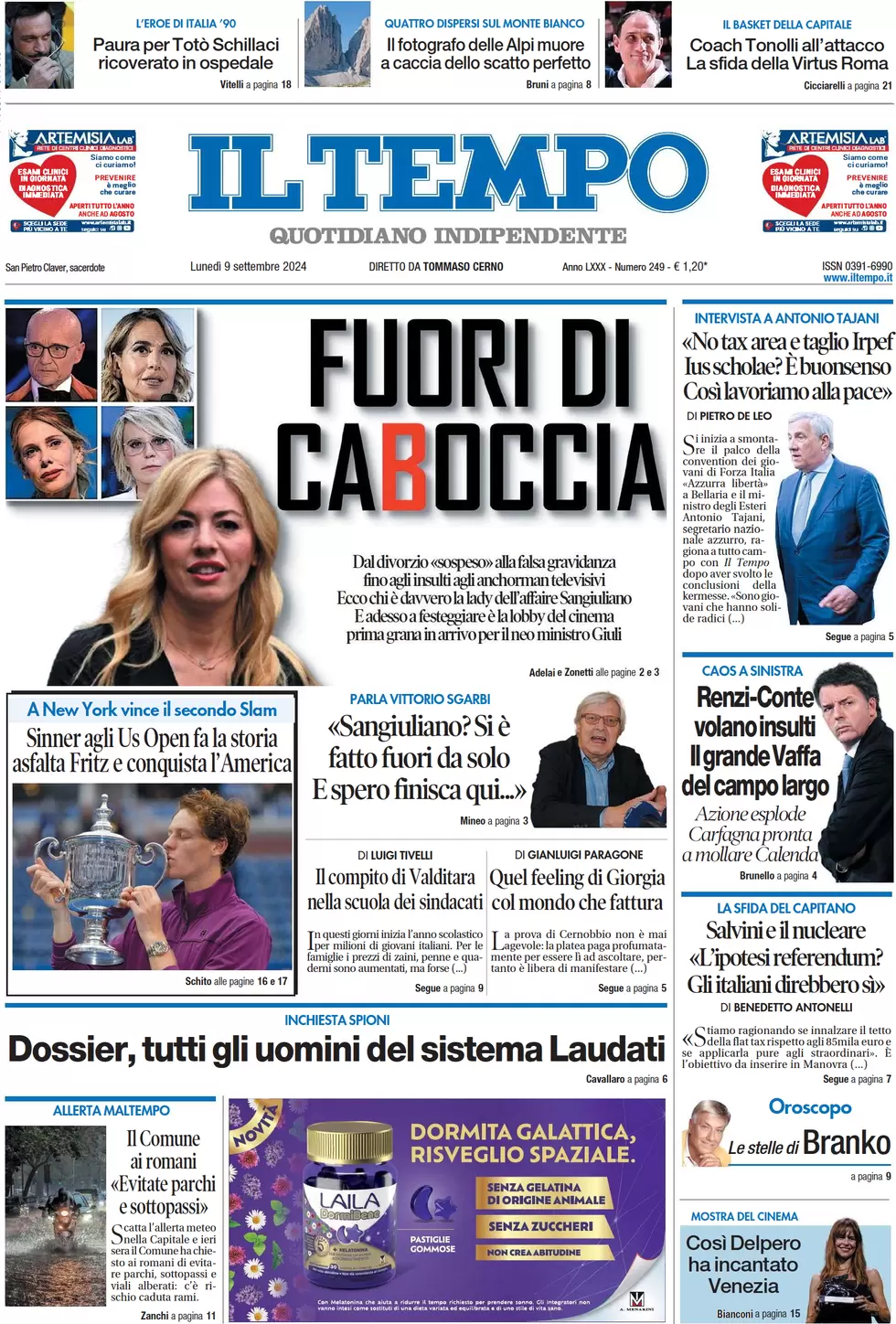 anteprima della prima pagina di il-tempo del 09/09/2024