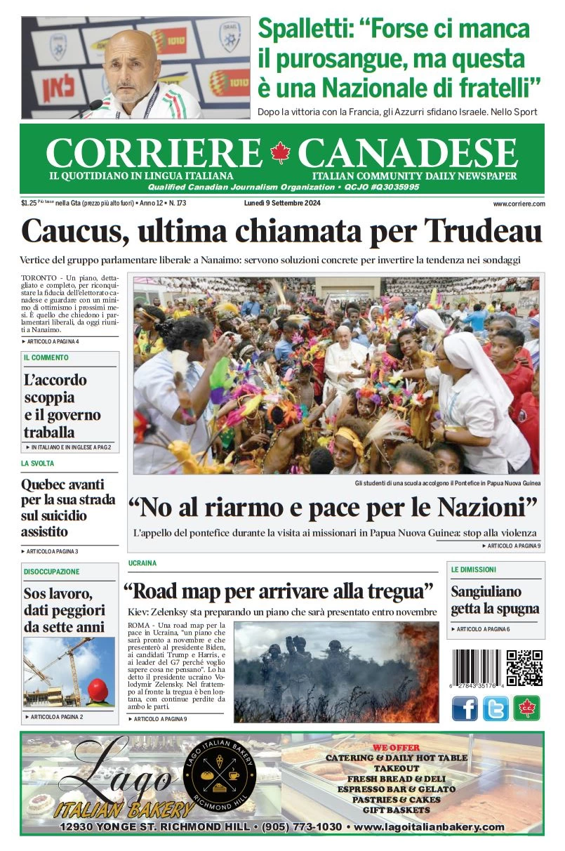 anteprima della prima pagina di corriere-canadese del 09/09/2024