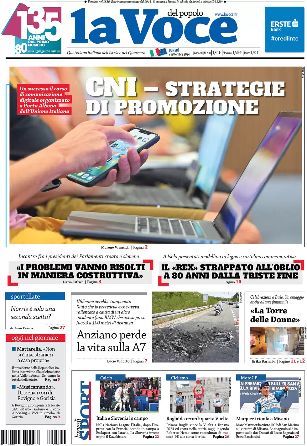 anteprima della prima pagina di la-voce-del-popolo del 09/09/2024