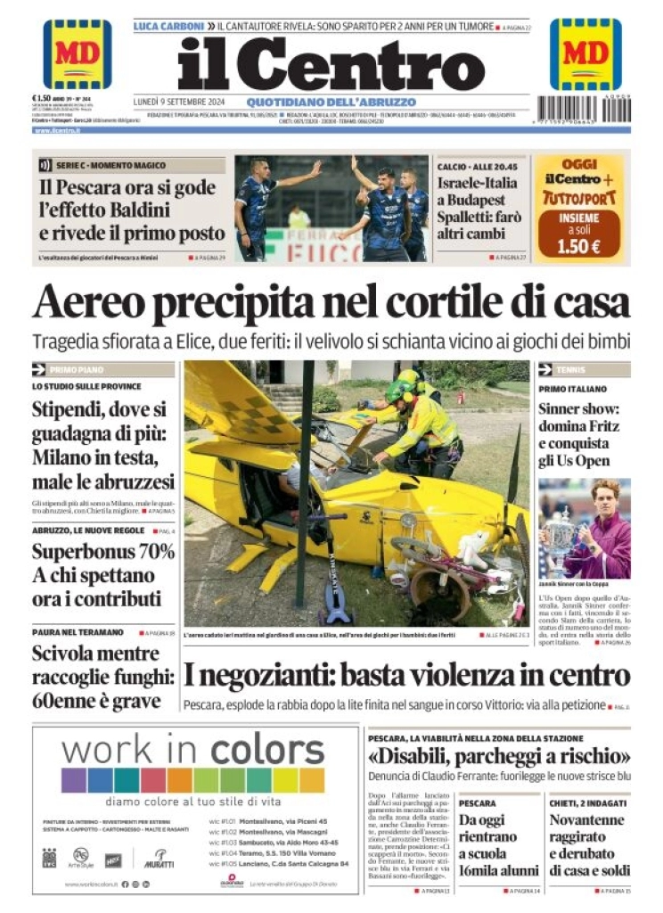 anteprima della prima pagina di il-centro-pescara del 09/09/2024