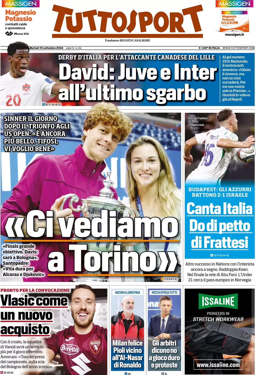 anteprima della prima pagina di tuttosport del 10/09/2024