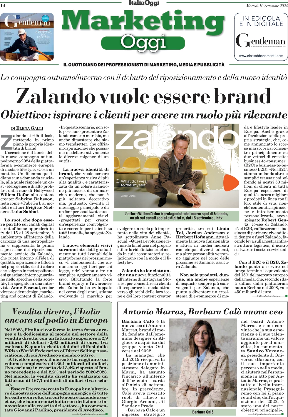 anteprima della prima pagina di marketing-oggi del 10/09/2024