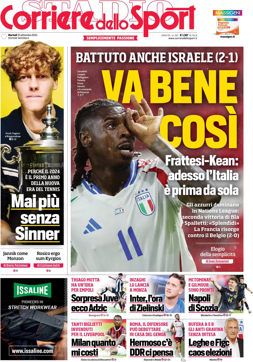 anteprima della prima pagina di corriere-dello-sport del 10/09/2024