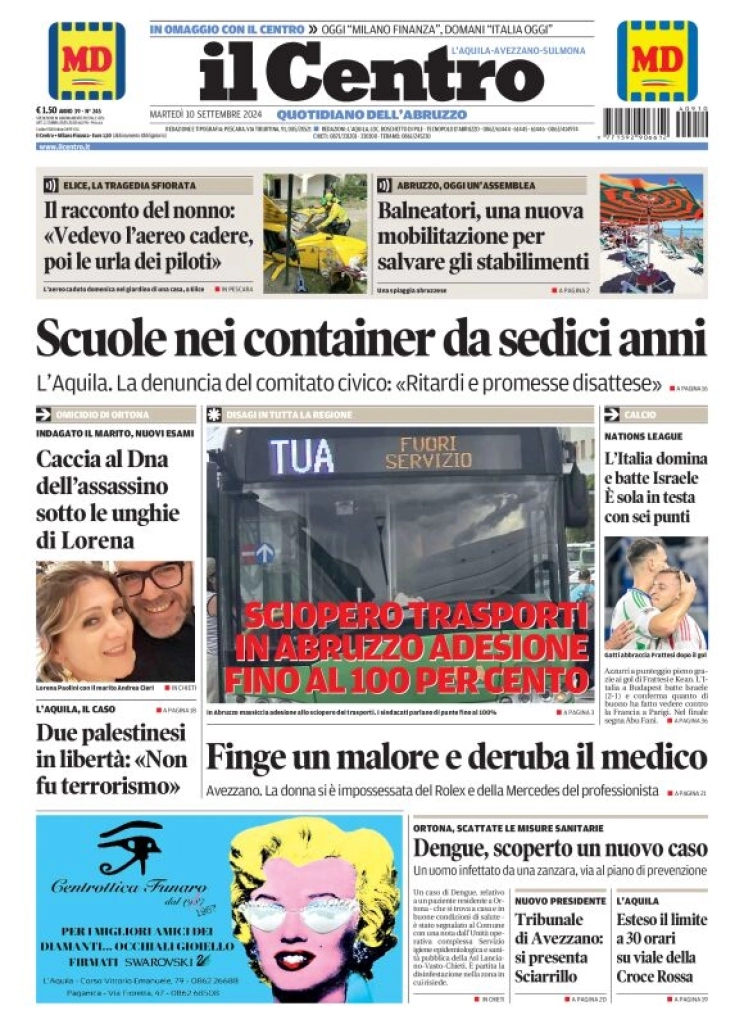 anteprima della prima pagina di il-centro-laquila del 10/09/2024