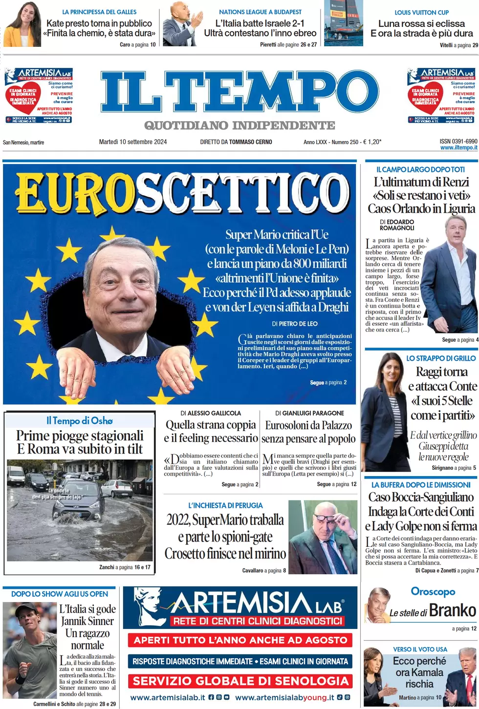anteprima della prima pagina di il-tempo del 10/09/2024