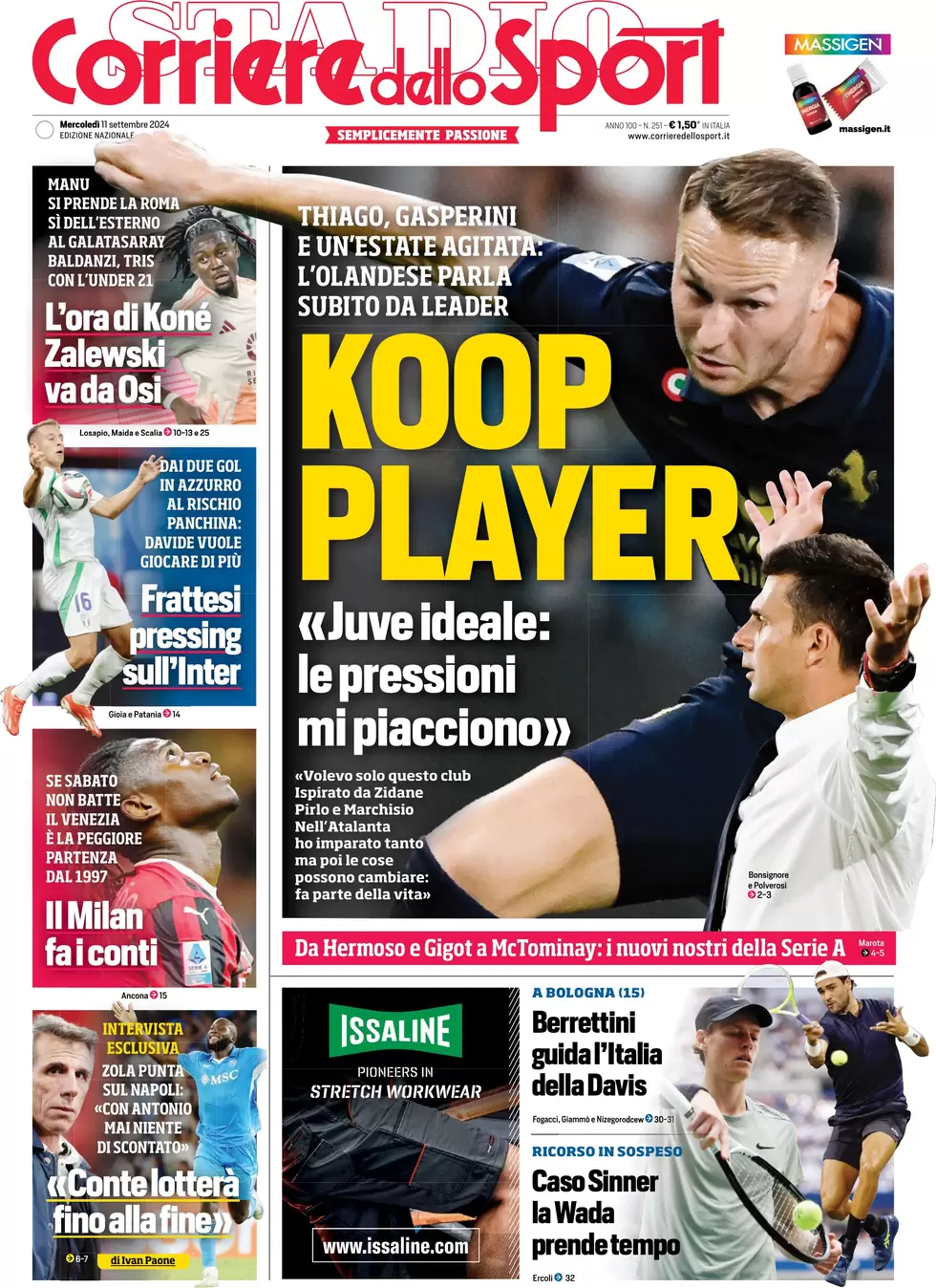 anteprima della prima pagina di corriere-dello-sport del 11/09/2024