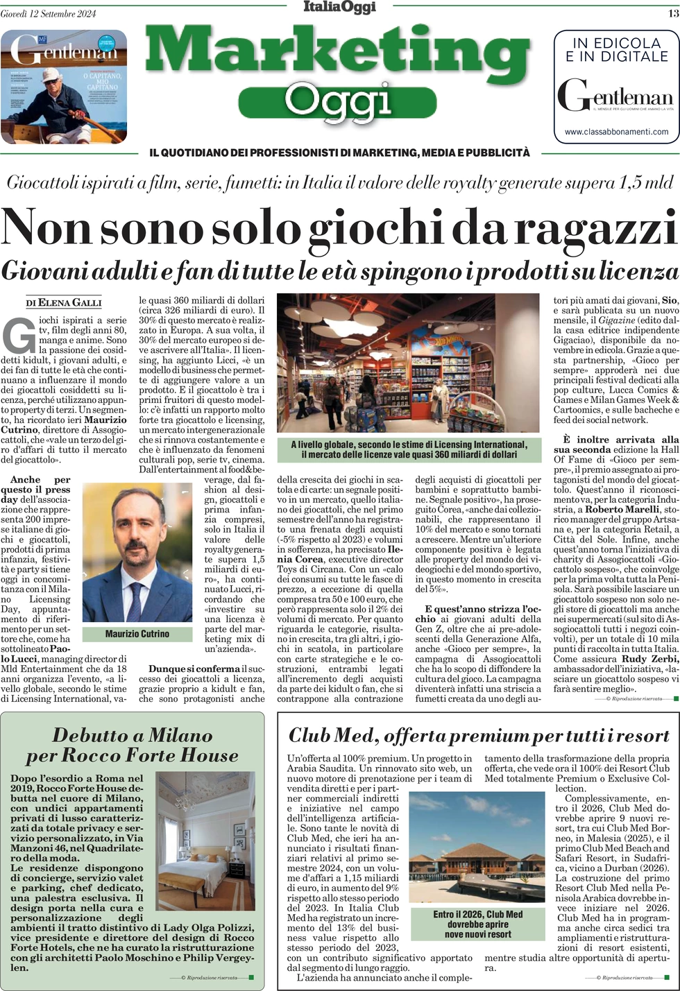 anteprima della prima pagina di marketing-oggi del 12/09/2024