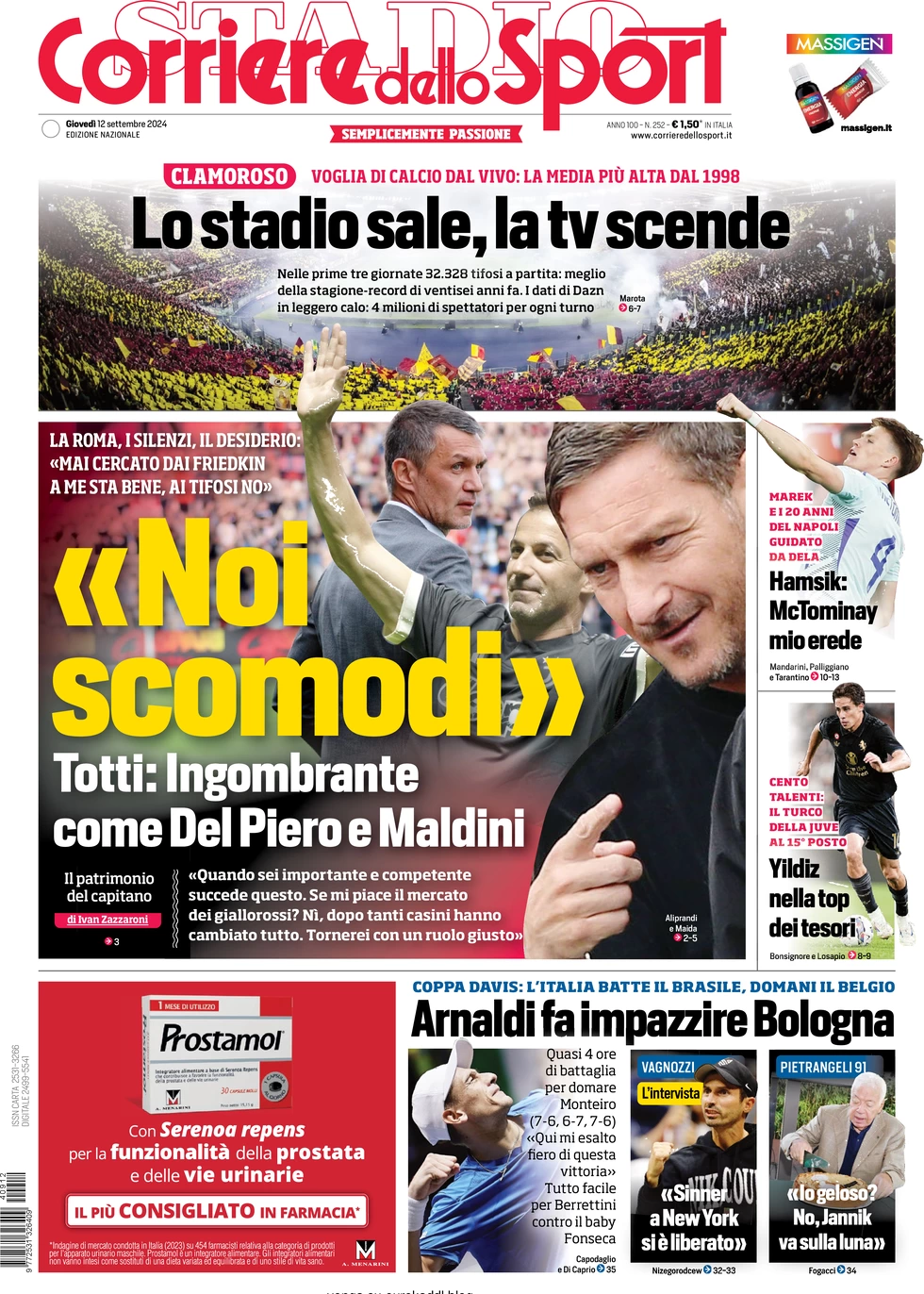 anteprima della prima pagina di corriere-dello-sport del 12/09/2024