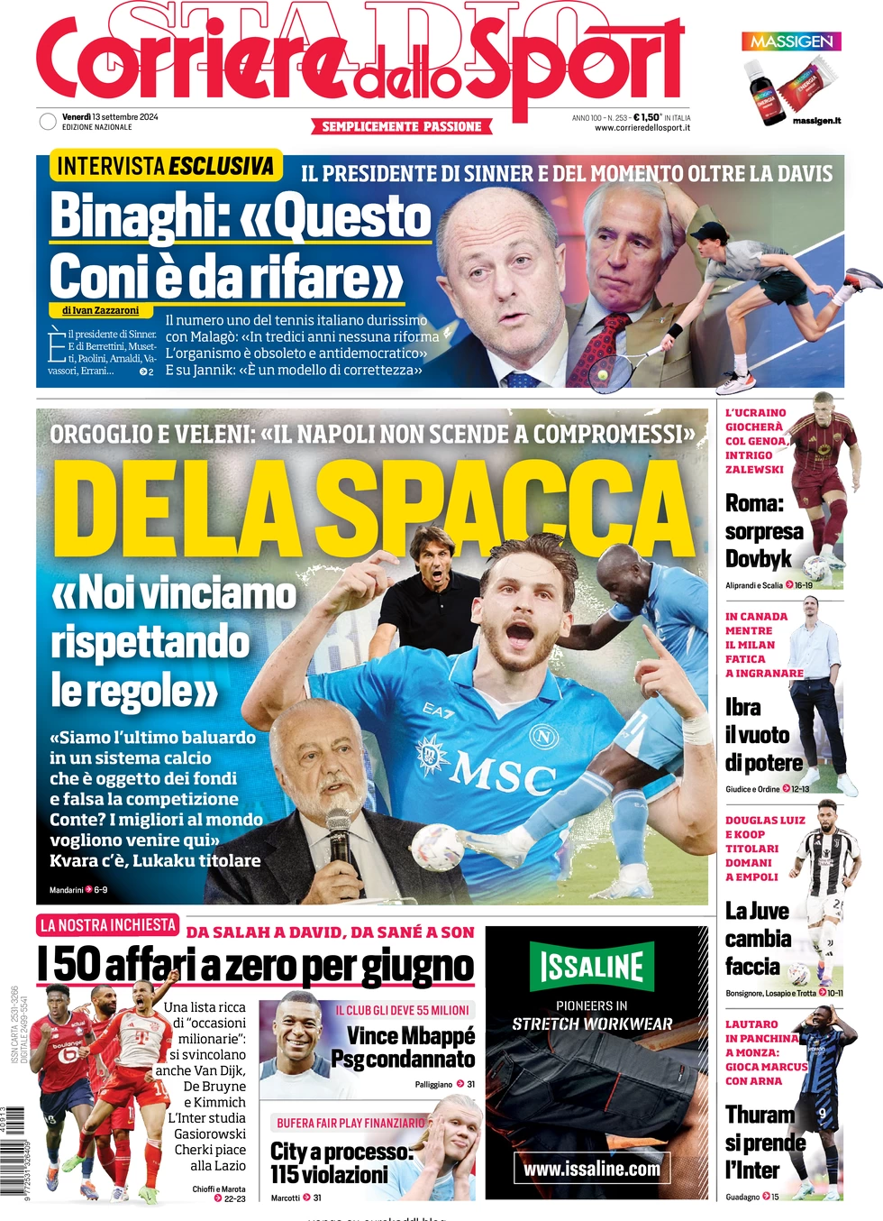 anteprima della prima pagina di corriere-dello-sport del 13/09/2024