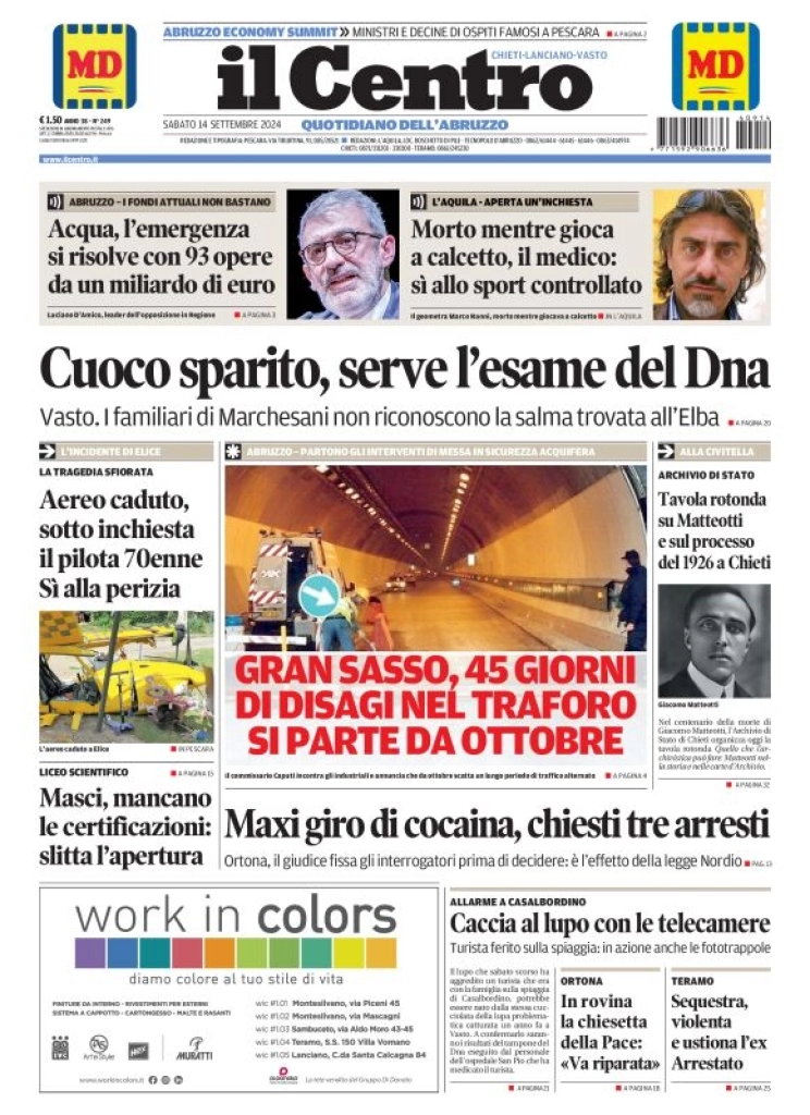 anteprima della prima pagina di il-centro-chieti del 14/09/2024