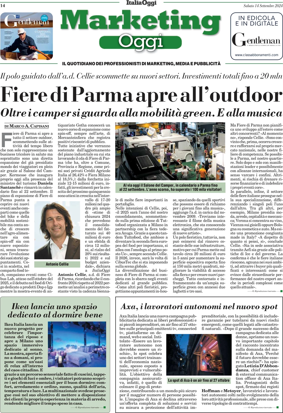 anteprima della prima pagina di marketing-oggi del 14/09/2024