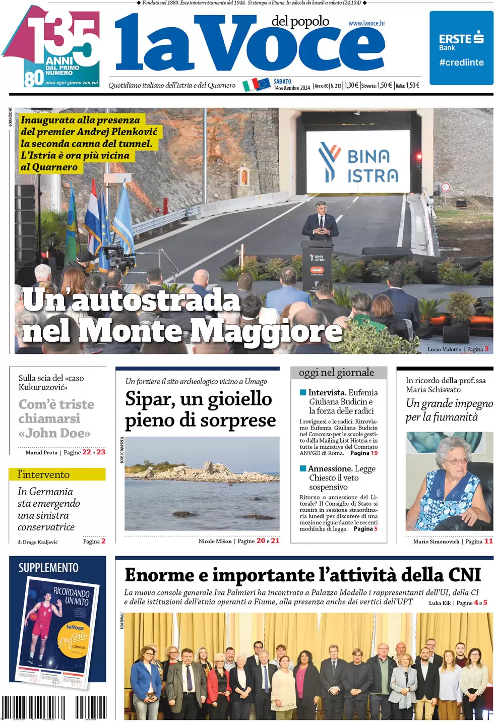 anteprima della prima pagina di la-voce-del-popolo del 14/09/2024