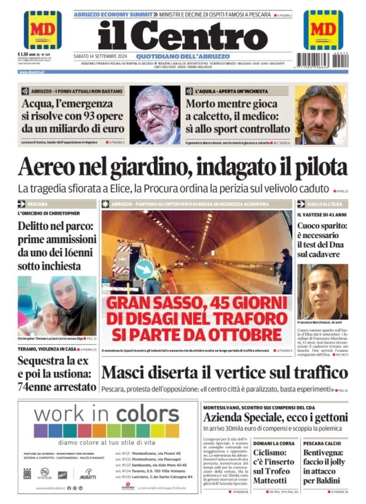 anteprima della prima pagina di il-centro-pescara del 14/09/2024