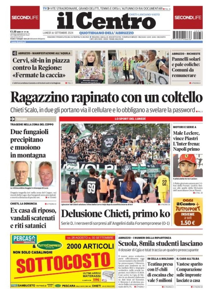 anteprima della prima pagina di il-centro-chieti del 16/09/2024