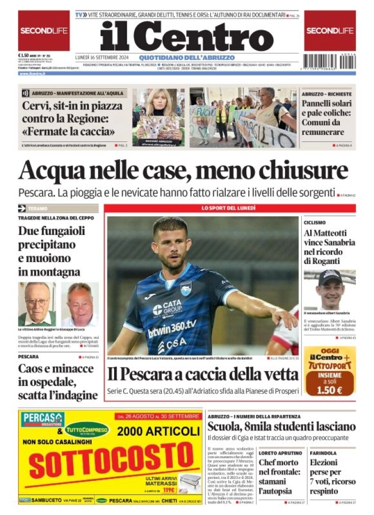 anteprima della prima pagina di il-centro-pescara del 16/09/2024