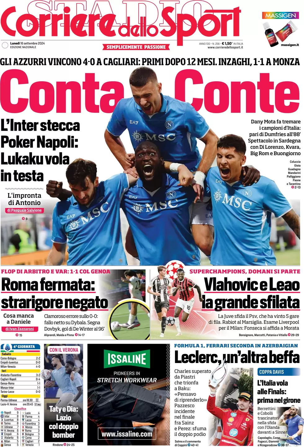 anteprima della prima pagina di corriere-dello-sport del 16/09/2024