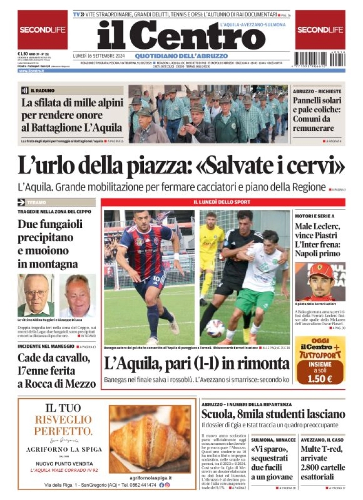 anteprima della prima pagina di il-centro-laquila del 16/09/2024