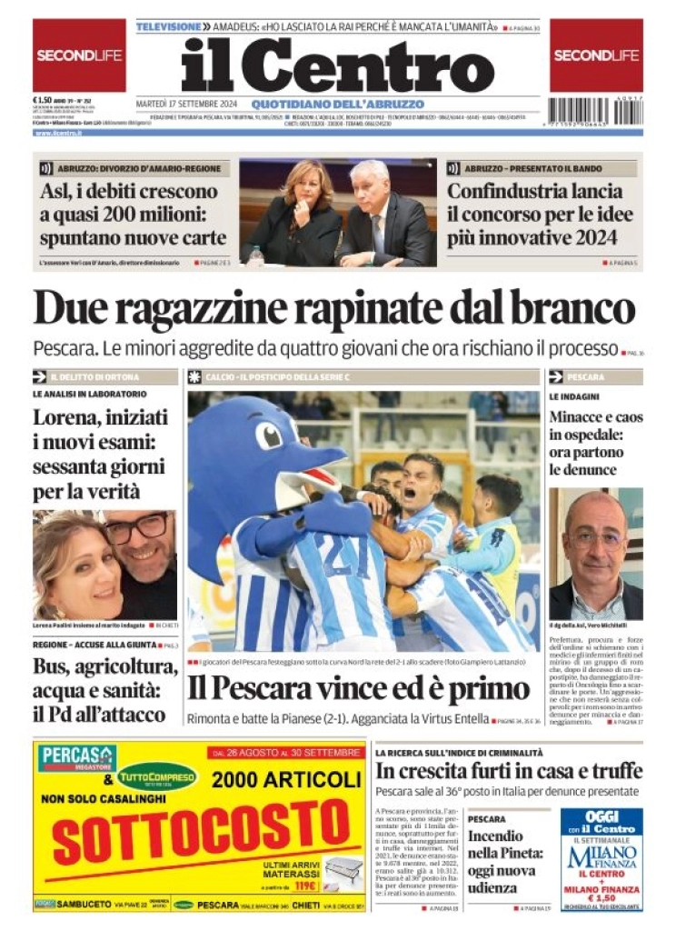 anteprima della prima pagina di il-centro-pescara del 17/09/2024