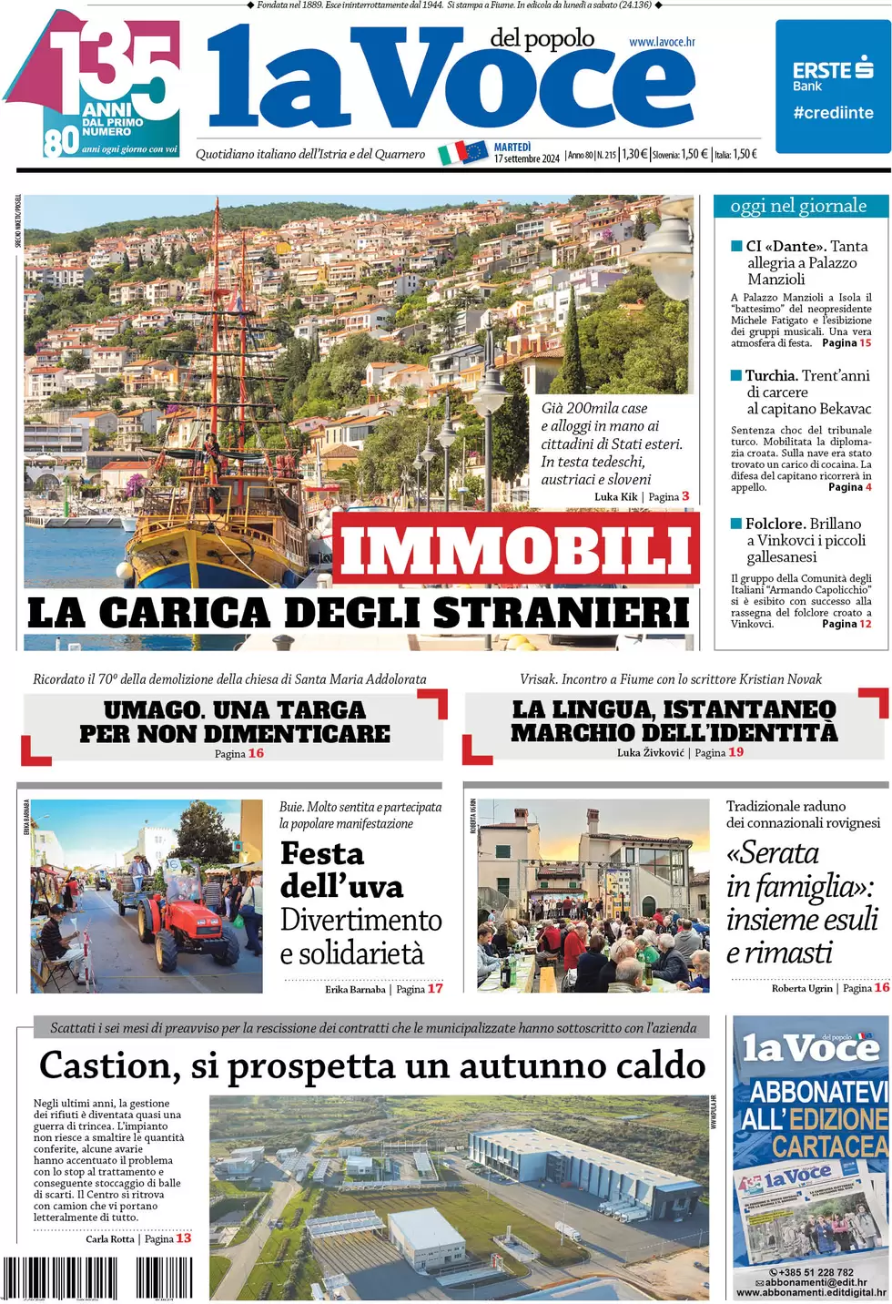 anteprima della prima pagina di la-voce-del-popolo del 17/09/2024