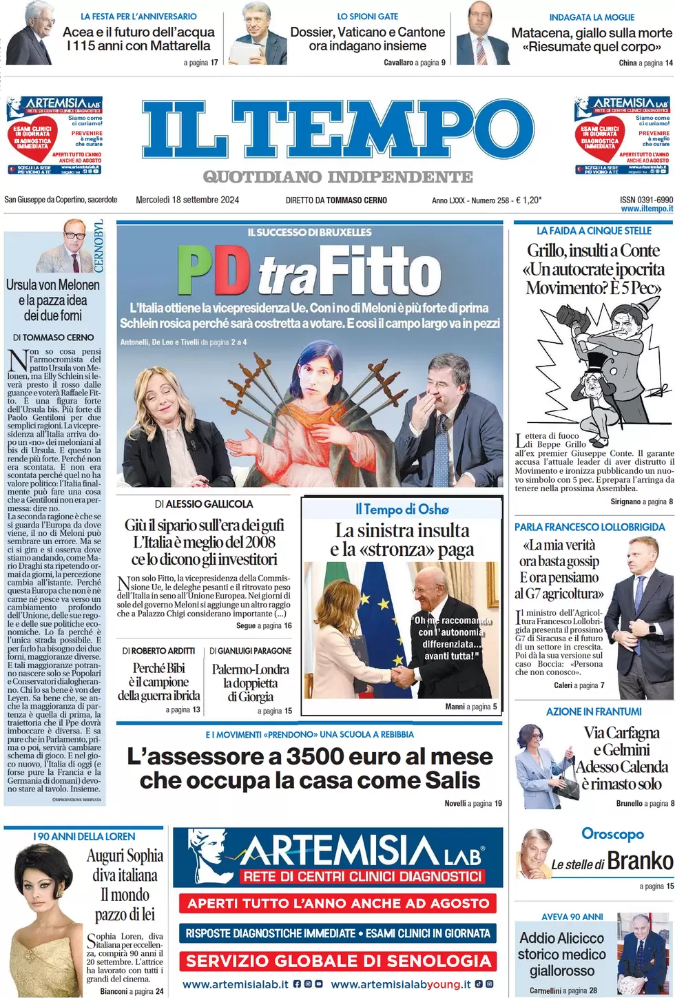 anteprima della prima pagina di il-tempo del 18/09/2024