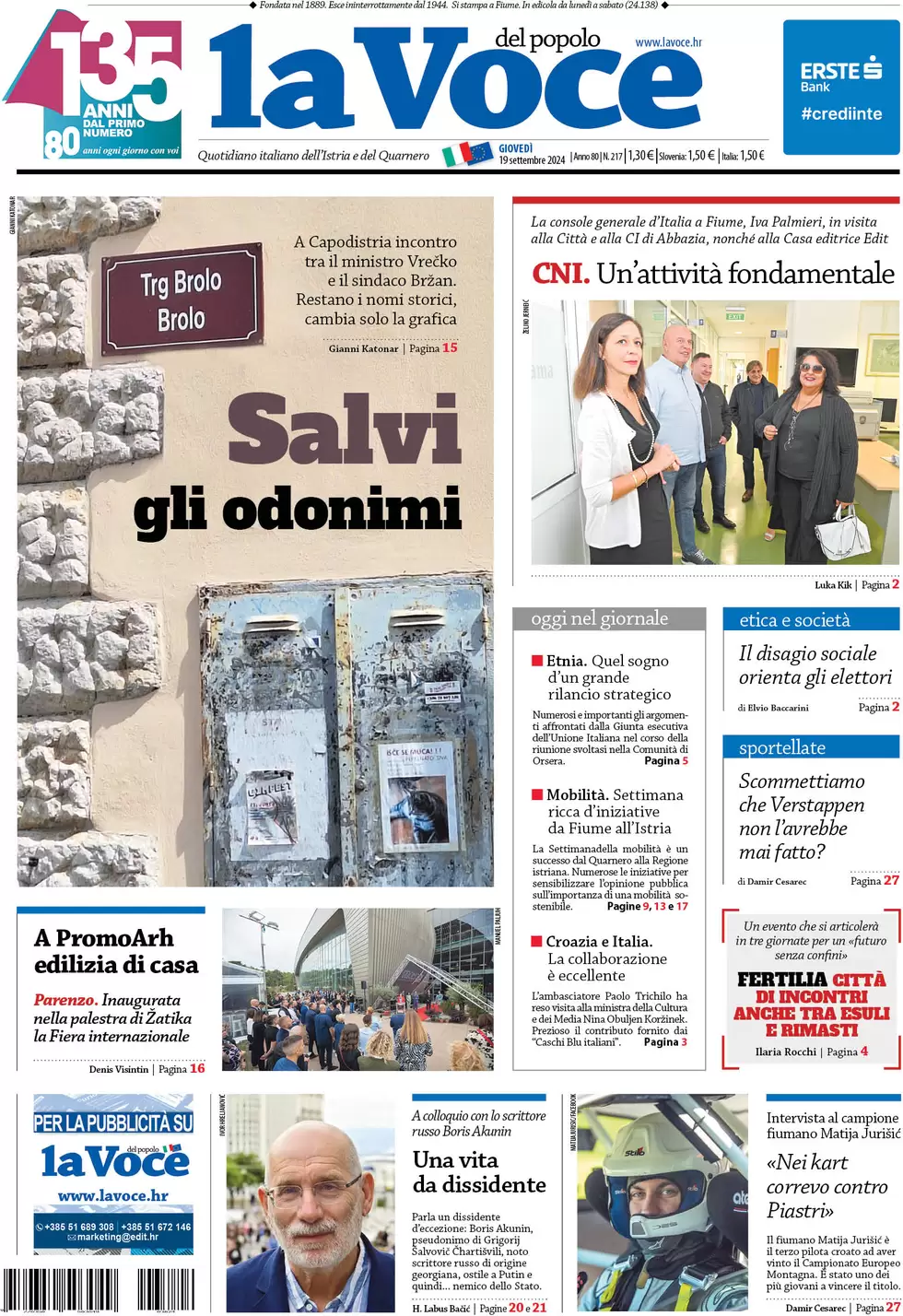 anteprima della prima pagina di la-voce-del-popolo del 19/09/2024